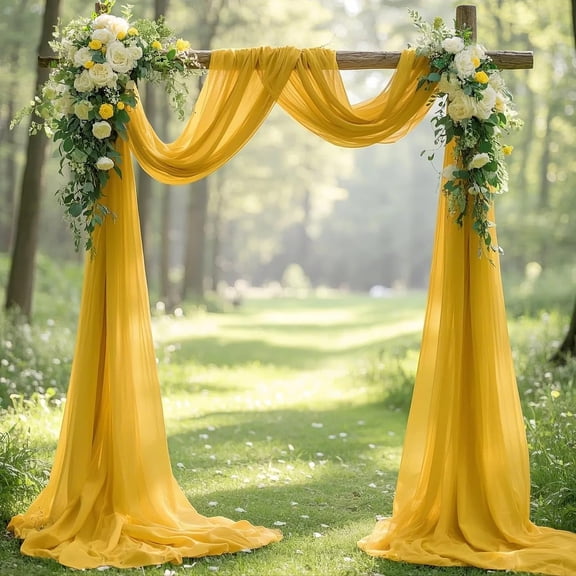Gold Wedding Arch Draping Fabric 20FT 1 Panel Chiffon Drapes for Backdrop Sheer Ceiling Curtains Party Drapery Reception Ceremony Drape Swag Decor