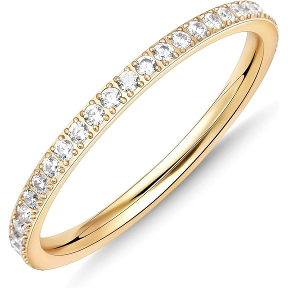 Gold Wedding Band Rings for Women, Non Tarnish Cubic Zirconia Eternity Promise Engagement Rings for Her, Silver Stackable Thumb Pinky Band Size 4/5/6/7/8/9/10/11