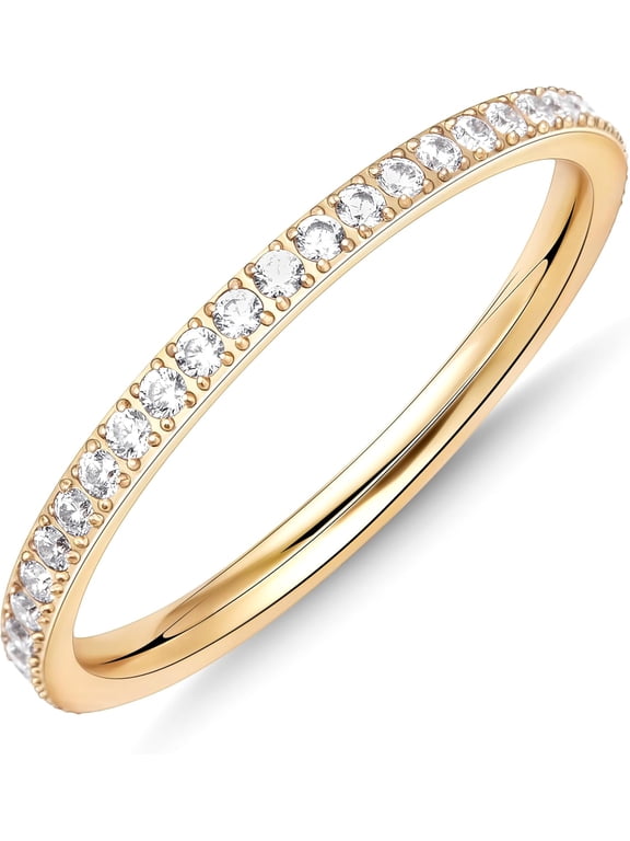 Gold Wedding Band Rings for Women, Non Tarnish Cubic Zirconia Eternity Promise Engagement Rings for Her, Silver Stackable Thumb Pinky Band Size 4/5/6/7/8/9/10/11