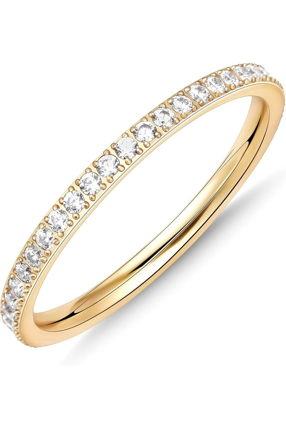 Gold Wedding Band Rings for Women, Non Tarnish Cubic Zirconia Eternity Promise Engagement Rings for Her, Silver Stackable Thumb Pinky Band Size 4/5/6/7/8/9/10/11