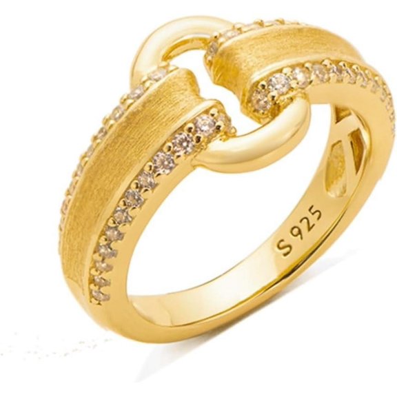 Gold Wedding Bands for Women with Brushed Finish S925 Sterling Silver Rings Round Cut Simulated Diamond Ring Eternity Promise Rings for Women CZ Engagement Rings for Women