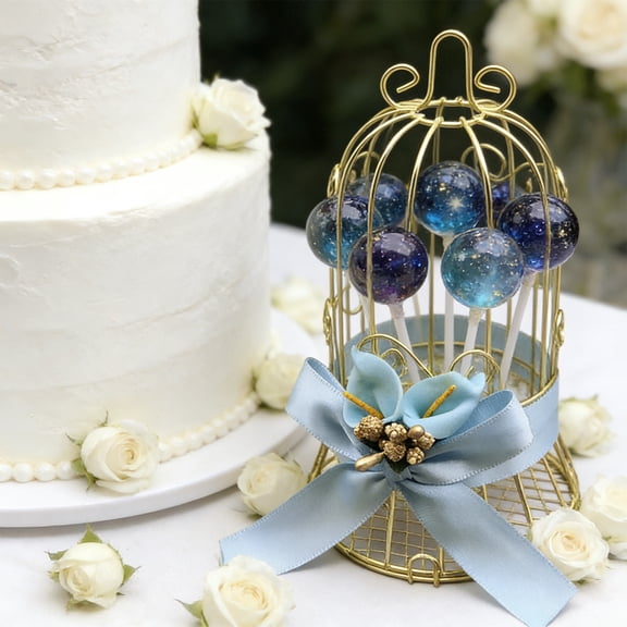 Gold Wedding Candy Box Birdcage Sweet Box Iron Tin Storage - Blue 2.76x4.13 Inch, Sturdy Metal Container for Candy, Jewelry, Sewing Supplies, Reusable Favor Box
