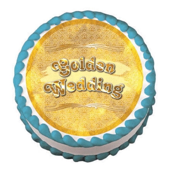 Gold Wedding Edible Frosting Sheet Photo Image Cake Topper