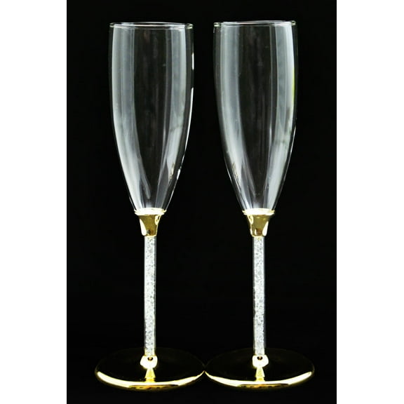 Gold Wedding Glasses Toasting Flute Set Personalized Engraved