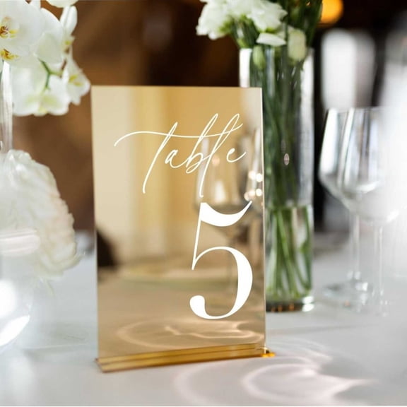 Gold Wedding Table Numbers 1-10 with Stands, 5"x7" Gold Mirror Acrylic Table Numbers, Perfect for Wedding Reception, Party, Anniversary, Event