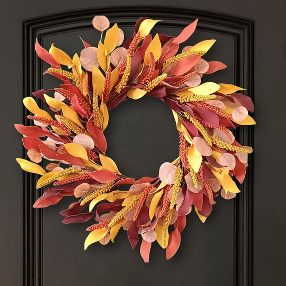 Gold Wheat Wreath 24 inch Fall Wreath for Front Door, Farmhouse Harvest Door Wreath, Fall Decoration for Thanksgiving Wall Outdoor