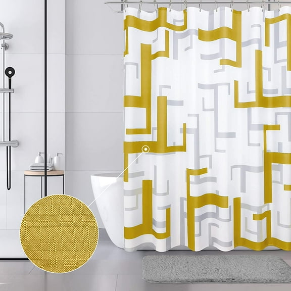 Gold and White Bathroom Shower Curtain 72 Inches Long Modern Geometric Yellow Grey Shower Curtains for Bathroom Mustard Yellow and White Cloth Shower Curtain Water Repellent Hotel Grade Washable 72x72