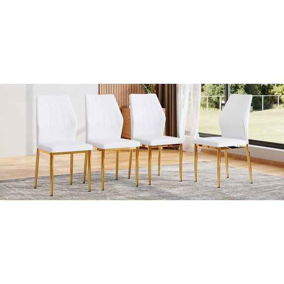 Gold-White Dining Chairs, Ergonomic PU Backrest, Comfort & Style