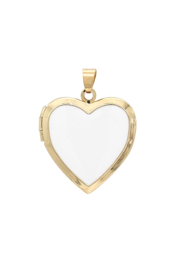 Gold & White Enamel Heart Locket - Copper Heart Shaped Locket with Enamel Detail, 30.22mm x 22.68mm, 12 Pack