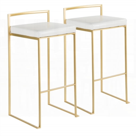 Gold & White Faux Leather Barstools - Set of 2 by LumiSource - Glam/Contemporary Style