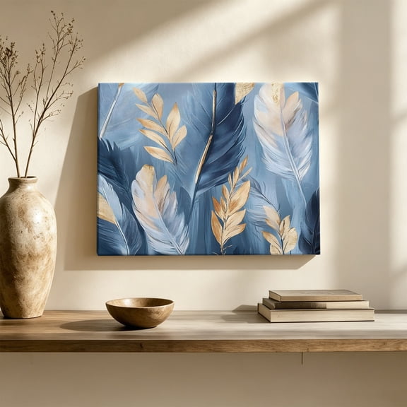 Gold White Feather Canvas Wall Art, Modern Wall Art Prints Artwork Framed Canvas Ready to Hang Art Pictures for Large Dining Living Room Hallway 36" x 24"