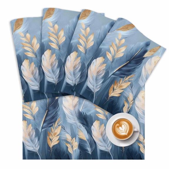 Gold White Feather Placemats Set of 1 Modern Oil Painting Place Mats Washable Table Mats for Party Kitchen Dining Decoration, 13 X 19 Inch
