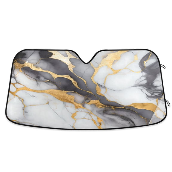 Gold White Ink Marble Car Windshield Sun Shade Foldable Car Front Window Visor Heat and UV Protection 55x27.6
