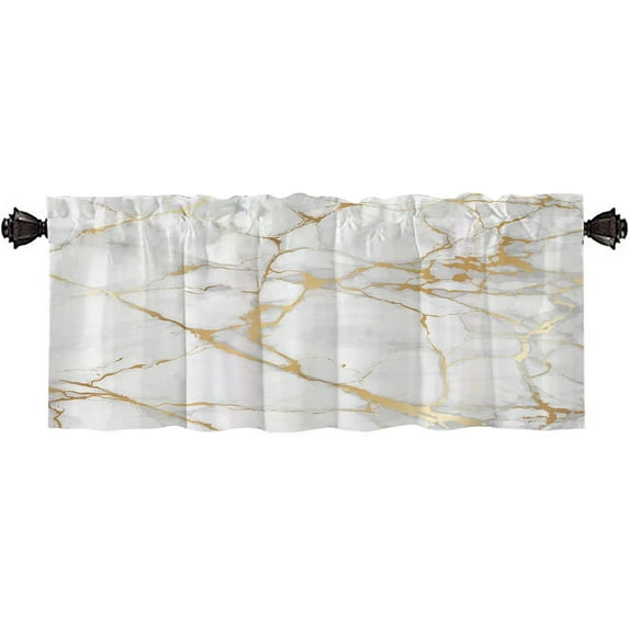Gold White Kitchen Valances for Windows Abstract Art 52X18Inch 1 Panel Valances for Windows Kitchen Valances for Bathroom Living Room Dining Room