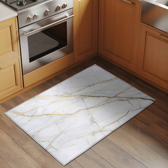 Gold White Marble 2x3 Rug for Entryway Front Door Kitchen Sink Area, Gold Lines Low Pile Washable Non Slip Rectangle Area Rug