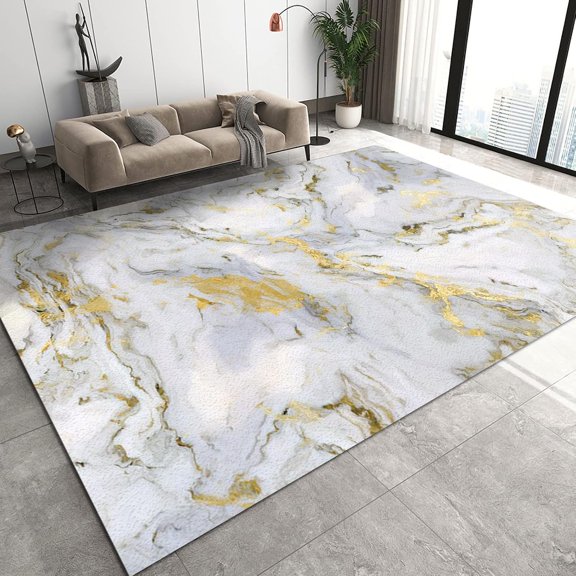 Gold and White Marble Area Rugs, Artistic Custom 3D Carpet, Bathroom Rugs Comfortable to The Feet and Soft to The Touch Suitable for Living Study Bedroom Doormat,2ft x 3ft