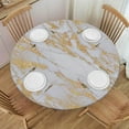 thumbnail image 1 of Gold White Marble Round Fitted Tablecloth Elastic Edged Waterproof Table Cloth Dining Table Decoration Accessorie Indoor Outdoor, 1 of 7