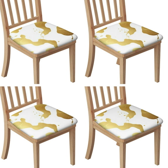Gold and White Marble Seat Covers for Dining Room Chairs Set Of 4,Stretch Printed Washable Chair Seat Cover with Elastic Ties and Button,Removable Waterproof Couch Cushion Covers