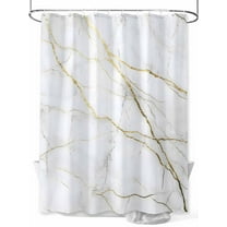 Gold White Marble Shower Curtain, Gold Lines Abstract Modern Waterproof Shower Curtain Set with 12 Hooks Lightweight Washable Fabric Shower Curtains for Bathroom 36x72 Inches