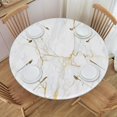 thumbnail image 1 of Gold and White Marble Tablecloth with Elastic Edge, Round Table Cloth Washable Reusable Table Cover for Kitchen Dining Party Picnic, Small (Suitable for 40-44 in), 1 of 6