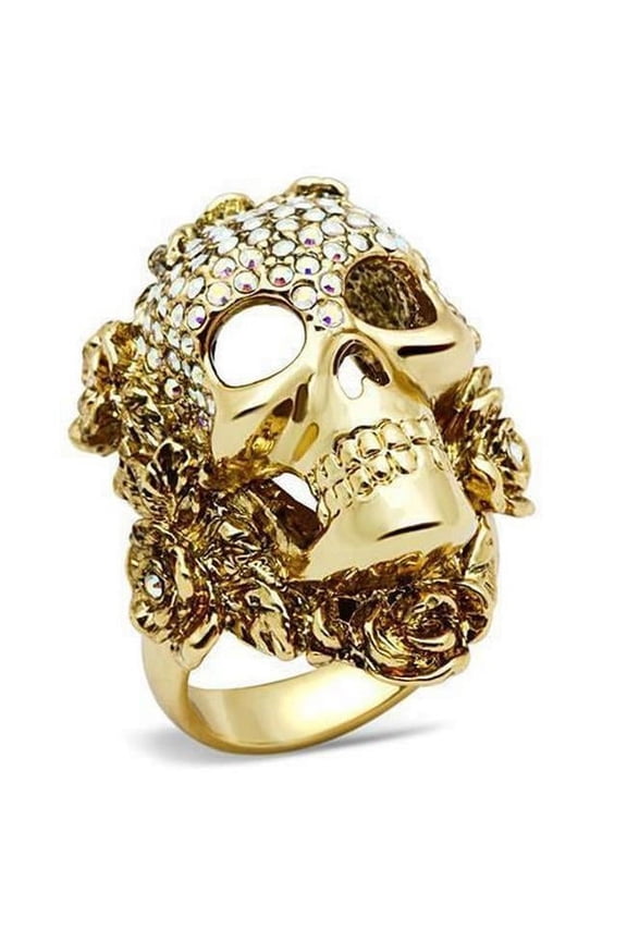 Gold White Metal Ring with Top Grade Crystal, Rainbow Effect Aurora Borealis - Size 9