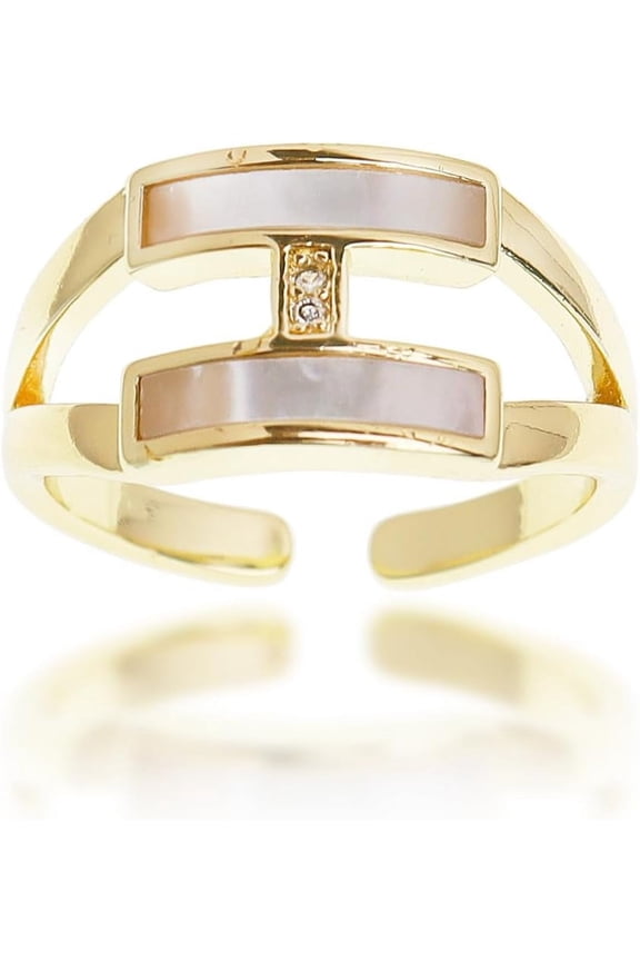 Gold White Shell H Wrap Adjustable Statement Ring for Women Trendy Cute Open Stackable Ring Prom Bridal Wedding Holiday Finger Jewelry Gift