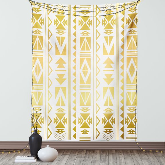 Gold and White Tapestry, Abstract Ombre Design Chevron Design Vintage Jazz Age Inspired Image, Wall Hanging for Bedroom Living Room Dorm Decor, 40W X 60L Inches, Yellow and White, by Ambesonne
