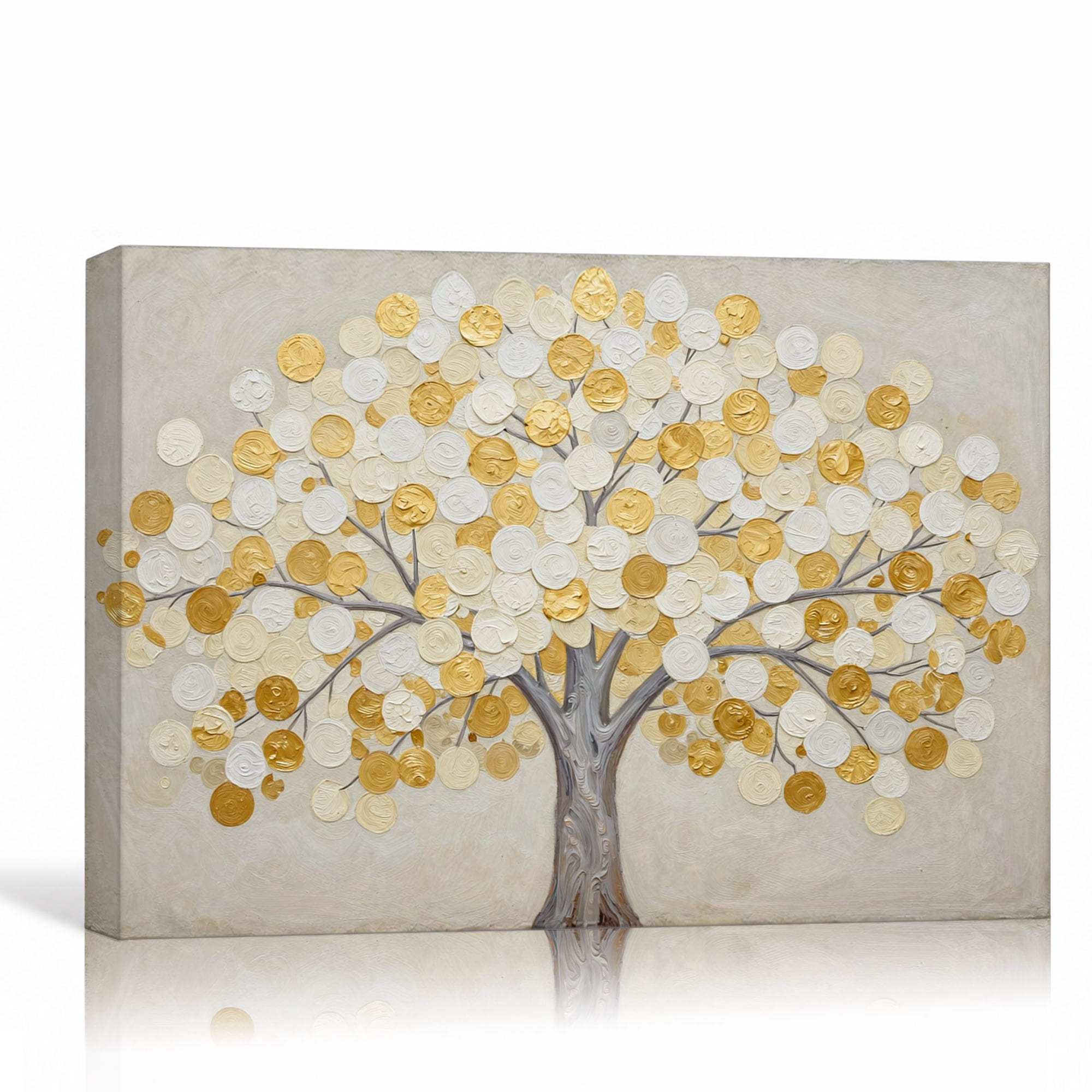 Gold White Tree Wall Art Textured Canvas Print Ivory Leaves Gallery ...