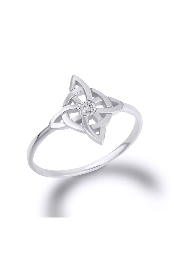 Gold Wiccan Witch Knot Pagan Cubic Zirconia Ring (10K White Gold,Size 7)