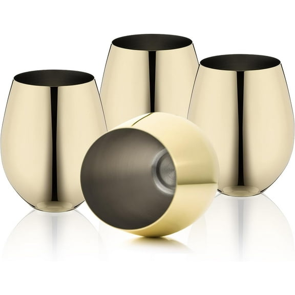 Gold Wine Glasses Set of 4, 18oz Unbreakable Gold Goblet, Stemless Stainless Steel Wine Glass, Metal Wine Glass for Outdoor, Travel, Camping, Pool, Ideal Gift for Wine Lovers