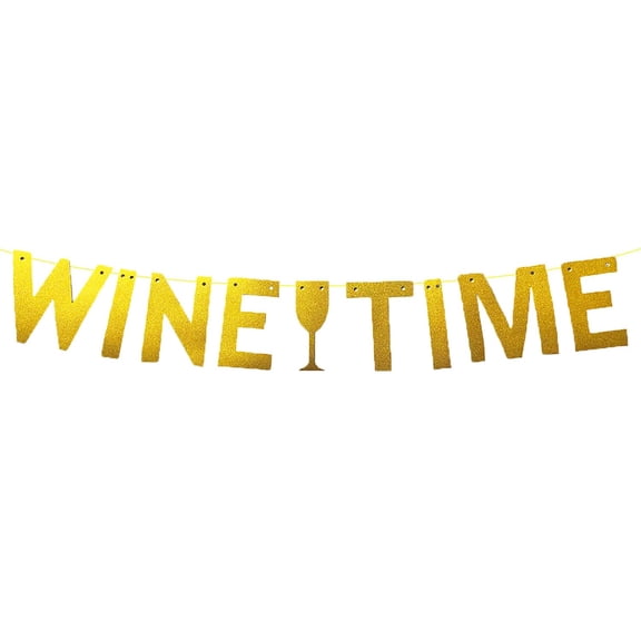 Gold "Wine Time" Banner,Wine Tasting Party Gold Glitter Paper Bunting Wine Drink Alcohol Themed Birthday Party Decorations Supplies