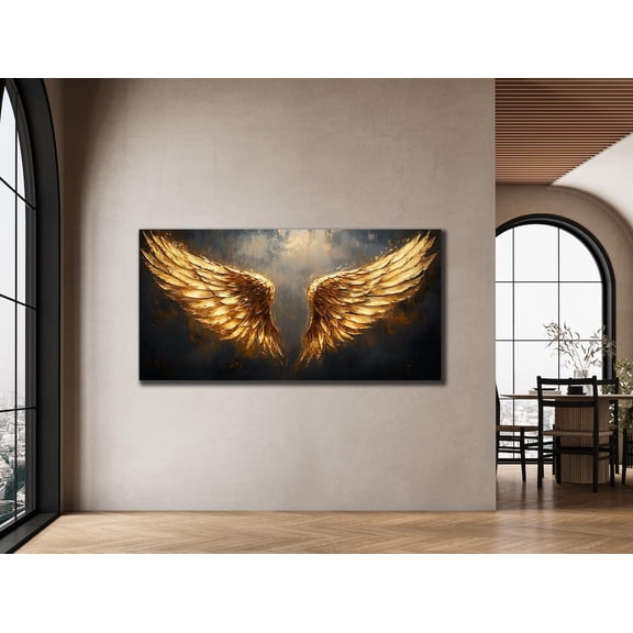 Gold Wings Abstract Canvas Art: Angel Wing Wall Decor, Unframed Poster Size 12x18