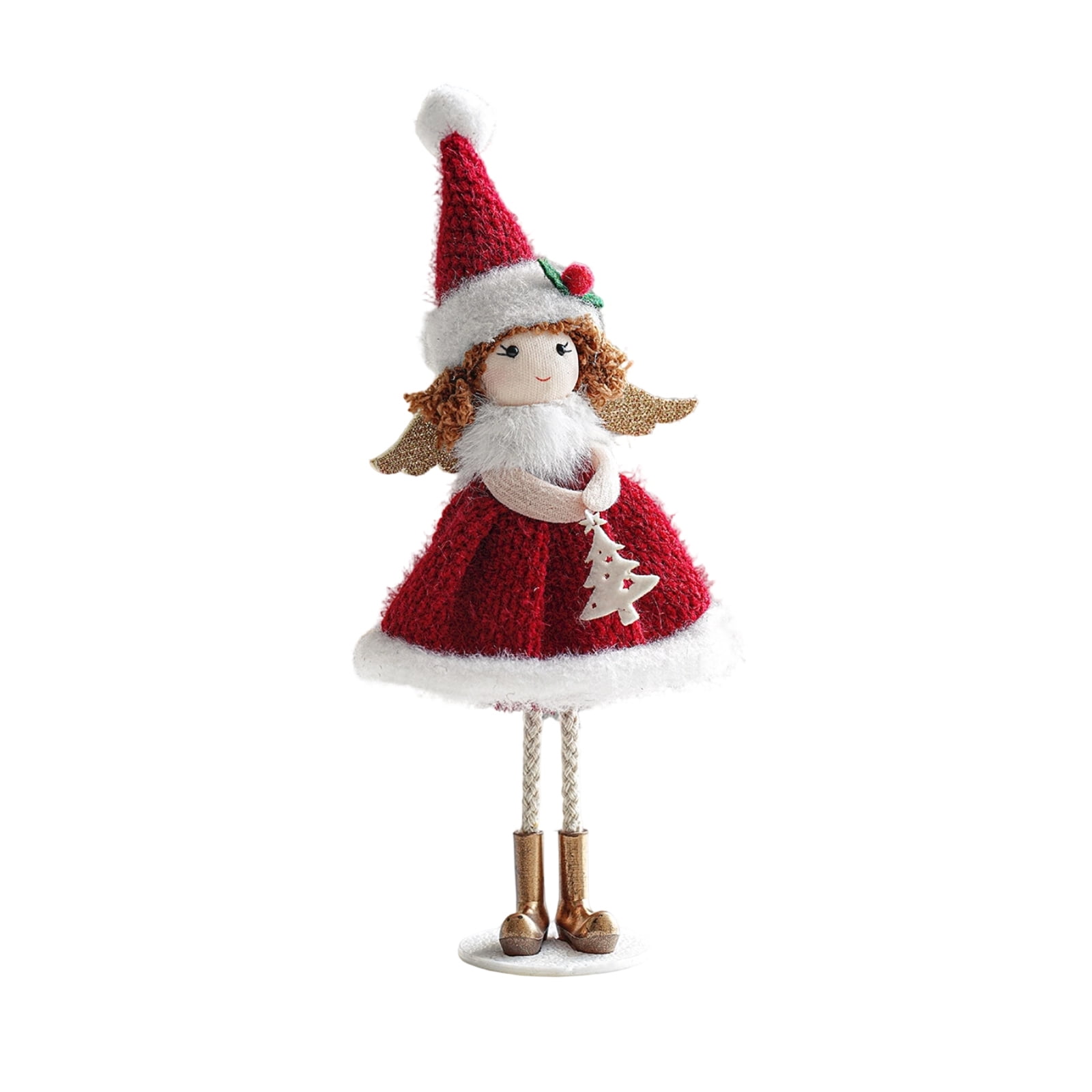Gold Wings Holding Tree Christmas Angel Girl Figurine, Fabric Tabletop ...