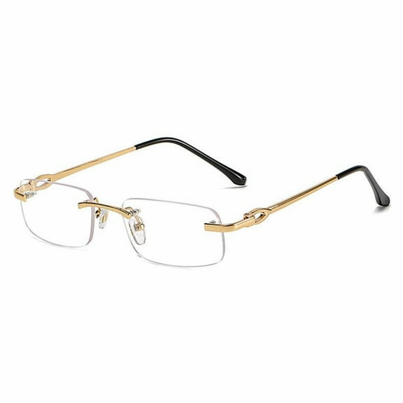 Gold Wire Frame Retro Narrow Clear Lens Rectangular Metal Designer Vintage Style Frameless Unisex Square Rimless Mens Women Clear Tint Rectangle Hip Hop Eye Glasses