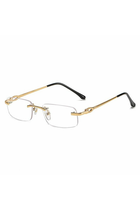 Gold Wire Frame Retro Narrow Clear Lens Rectangular Metal Designer Vintage Style Frameless Unisex Square Rimless Mens Women Clear Tint Rectangle Hip Hop Eye Glasses