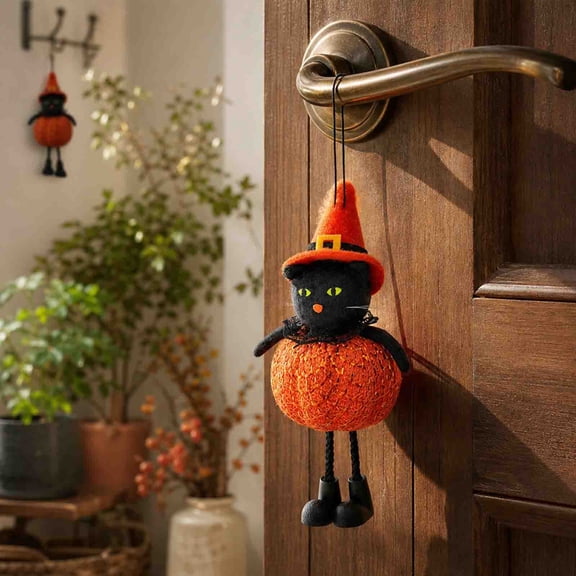 Gold Wire Pumpkin Hangings, Witch Broom Spooky Sound Pendants for Ghost House Indoor Wall Halloween KTV Party Decor