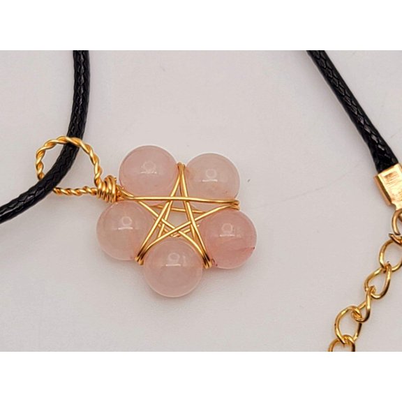 Gold Wire Wrapped Rose Quartz Healing Crystal Point Necklace Gold tone