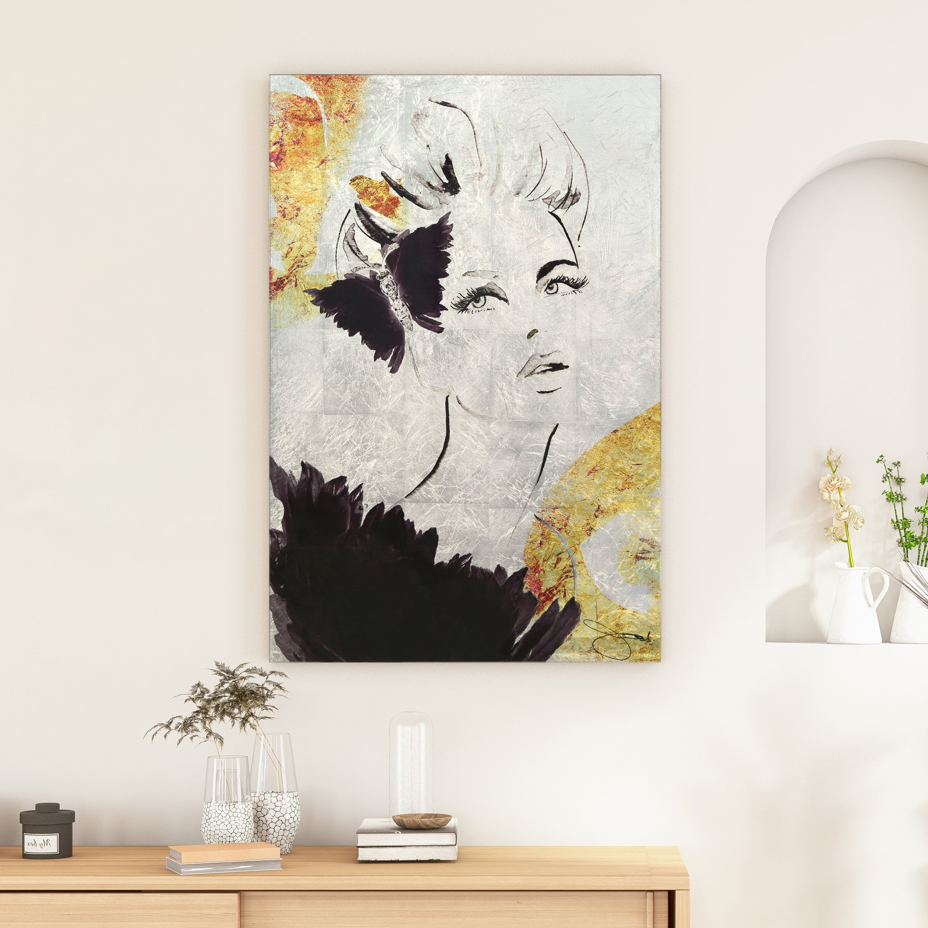 "Gold Woman 2" Reverse Printed Tempered Glass with Silver Leaf