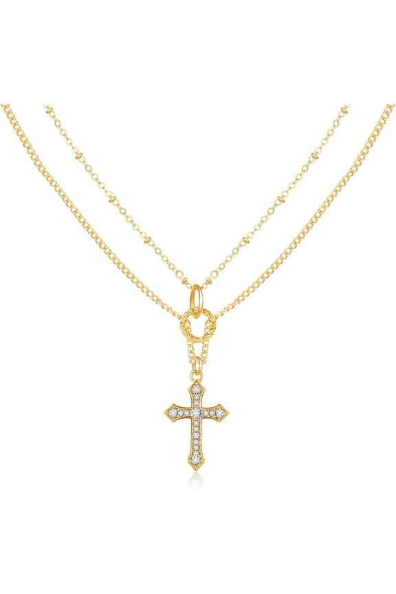 Gold Women, Rings Jewelry Women Layered Cross Necklace for Sparkly Crystal Rhinestone Cross Pendant Necklace with Double Intersecting Circle Adjustable Initial Chain Trendy Faith Religion[n629]