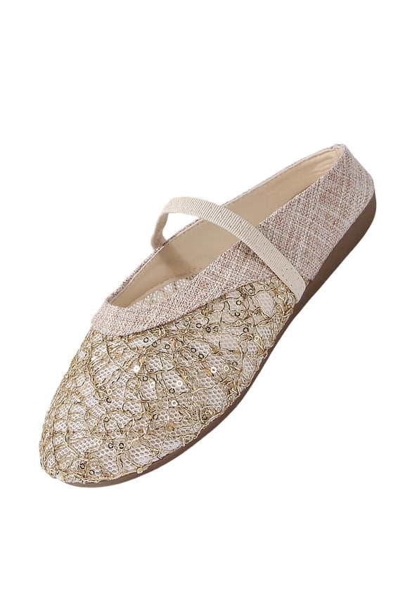 Gold Women'S Casual Flat Shoes Elastic Strap Round Toe Solid Color Comfortable Breathable Slip On Loafers Fashion Footwear 1Pc Size 40 Weight 0.61 Lbs