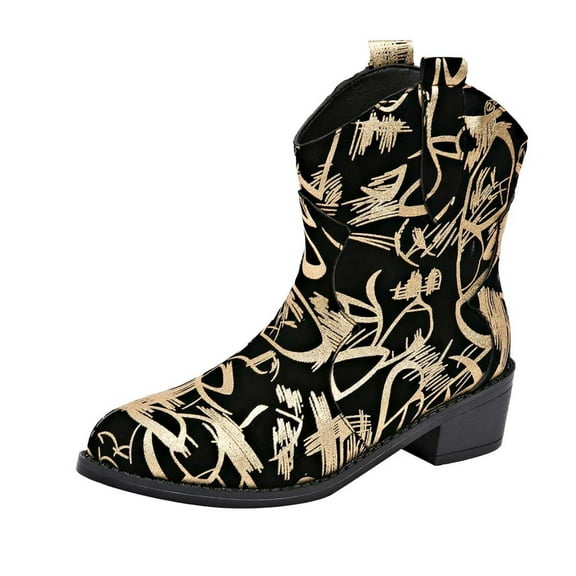 Gold Women'S Comfortable Mid Heel Short Tube Boots Thick Sole For Daily Use