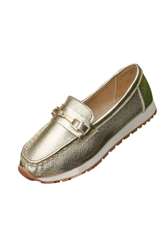 Gold Women'S Slip-On Loafers Lightweight Shallow Mouth Flat Shoes Comfortable Breathable Design Casual Wear Pu Upper