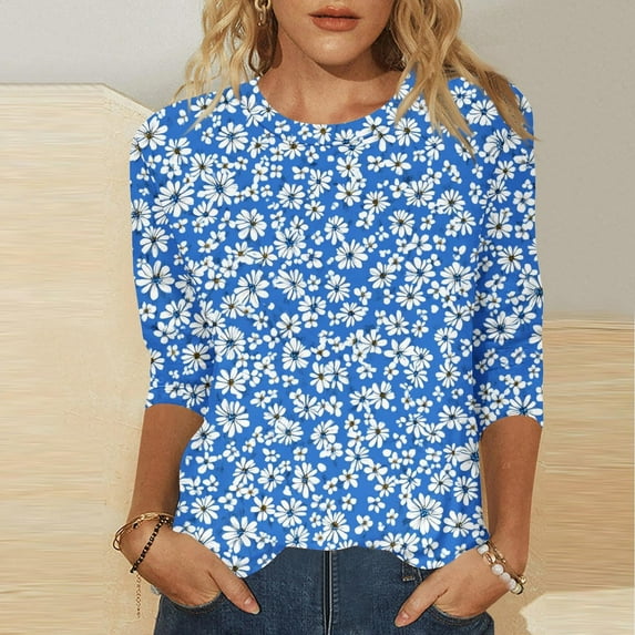 Gold Women's Long Sleeve T-shirt, 3/4 Length Sleeve Womens Tops Casual Round Neck Cute Tops Fashion Loose Fit T Shirts Ladies Tops And Blouses,Women's Long sleeve T-shirt L