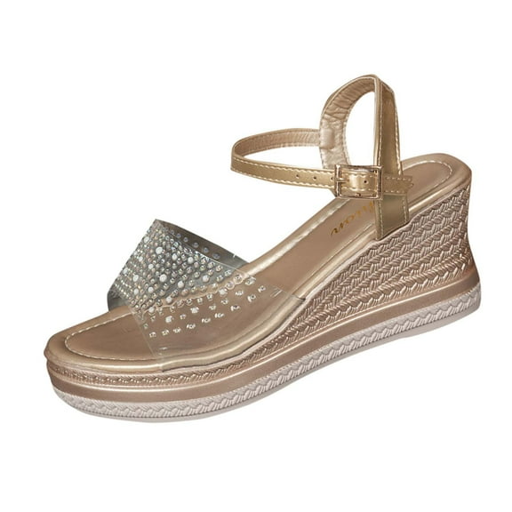 Gold Womens Casual Wear Sandals With Fish Mouth And Low Wedge Heel In Gold