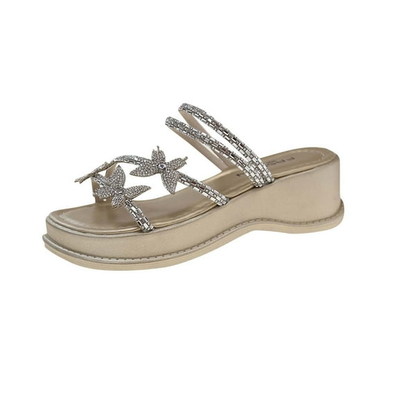 Gold Womens Comfortable Wedge Heel Sandals With Rhinestone Accent Breathable Design In Gold For Summer