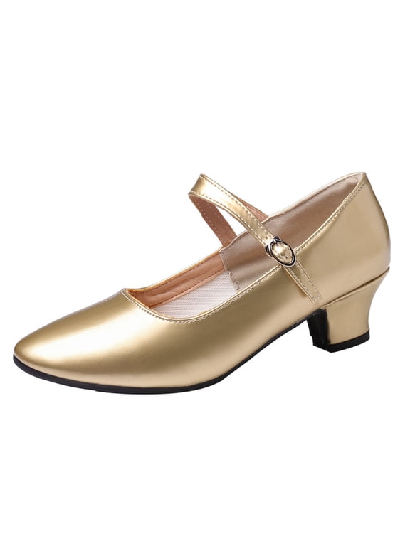 Gold Womens Latin Dance Shoes For Adult Practice Body Exercise Non Slip Mid Heel One Pair Shoes Nylon Spandex Material Size 42