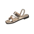 thumbnail image 1 of Gold Womens Open Toe Flat Sandals Casual Square Toe Elastic Back Slip On Sandals Soft Sole Pu Comfortable Gold Size 7.5, 1 of 9
