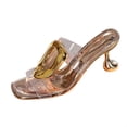 thumbnail image 1 of Gold Womens Open Toe Heels Square Toe High Heel Shoes For Women Dressy Comfortable Ladies Shoes With Cushioned Sole Sole For Casual Wear Size 42, 1 of 6