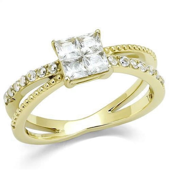 Gold Womens Ring Anillo Para Mujer y Ninos Unisex Kids 316L Stainless Steel Ring with AAA Grade CZ in Clear