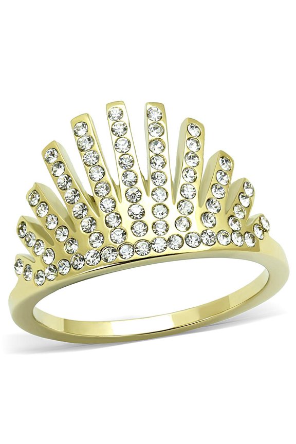 Gold Womens Ring Anillo Para Mujer 316L Stainless Steel Ring with Top Grade Crystal in Clear Justice